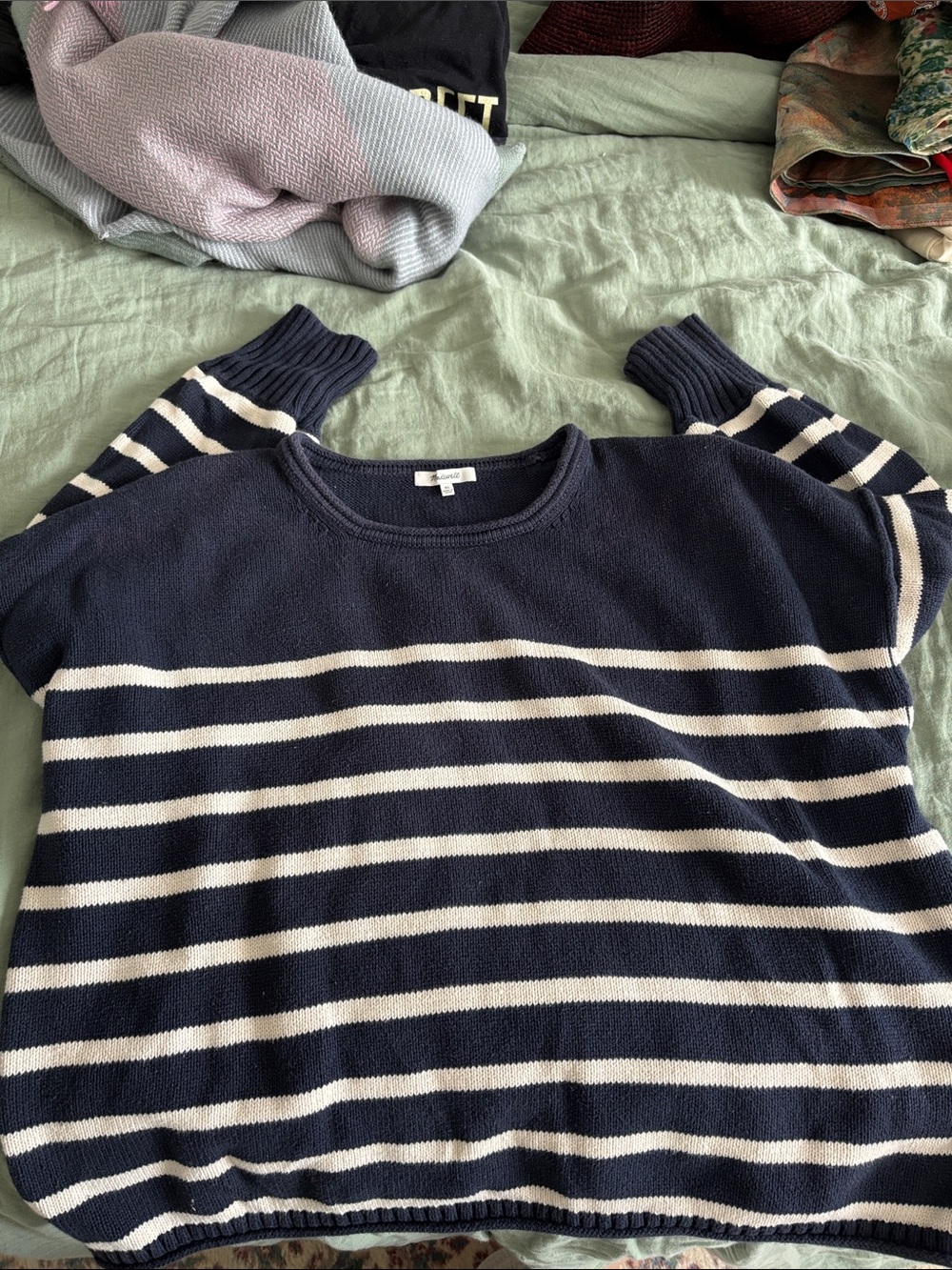Madewell Navy and White Striped Rollneck Sweater